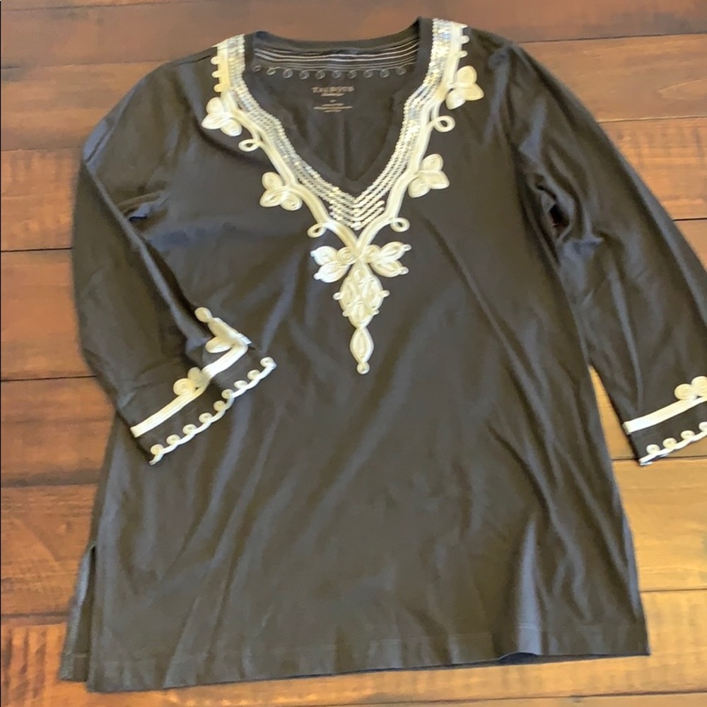 Talbots embellished brown tunic Sz M